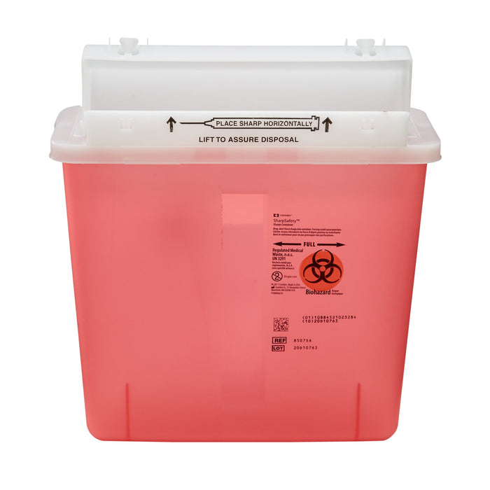 Cardinal-8507SA Sharps Container SharpStar In-Room 12-1/2 H X 5-1/2 D X 10-3/4 W Inch 1.25 Gallon Translucent Red Base / Translucent Lid Horizontal Entry